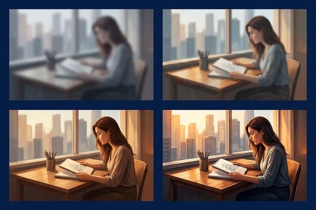 One scene rendered at 360p, 720p, 1080p, and 4K with Gemini Omni 1.1 Flash
