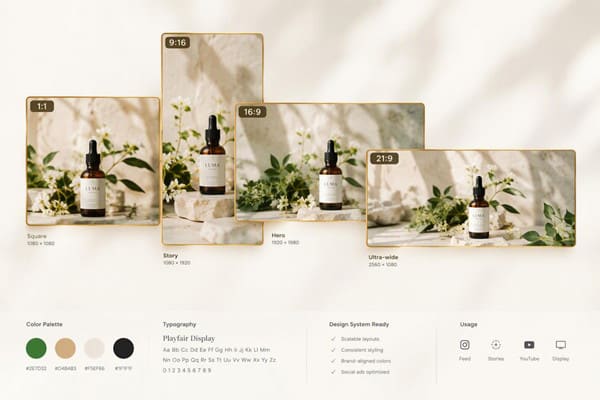 Ad creatives in feed, story, YouTube, and display sizes made with GPT Image 2.5