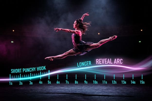 A dancer's leap along a 1 to 15 second timeline