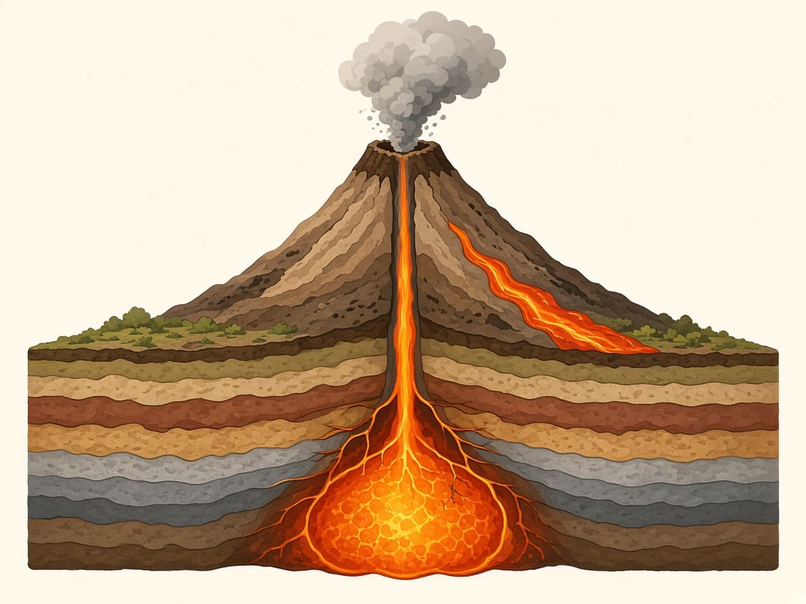 Educational cross-section of a volcano made with Nano Banana Pro